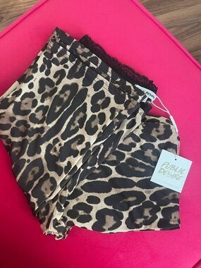 Public Desire Leopard-Print Satin Lounge Shorts with Black Lace